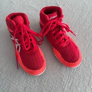 Asics Red + White Mat Flex 6 Wrestling Shoes - Youth 13